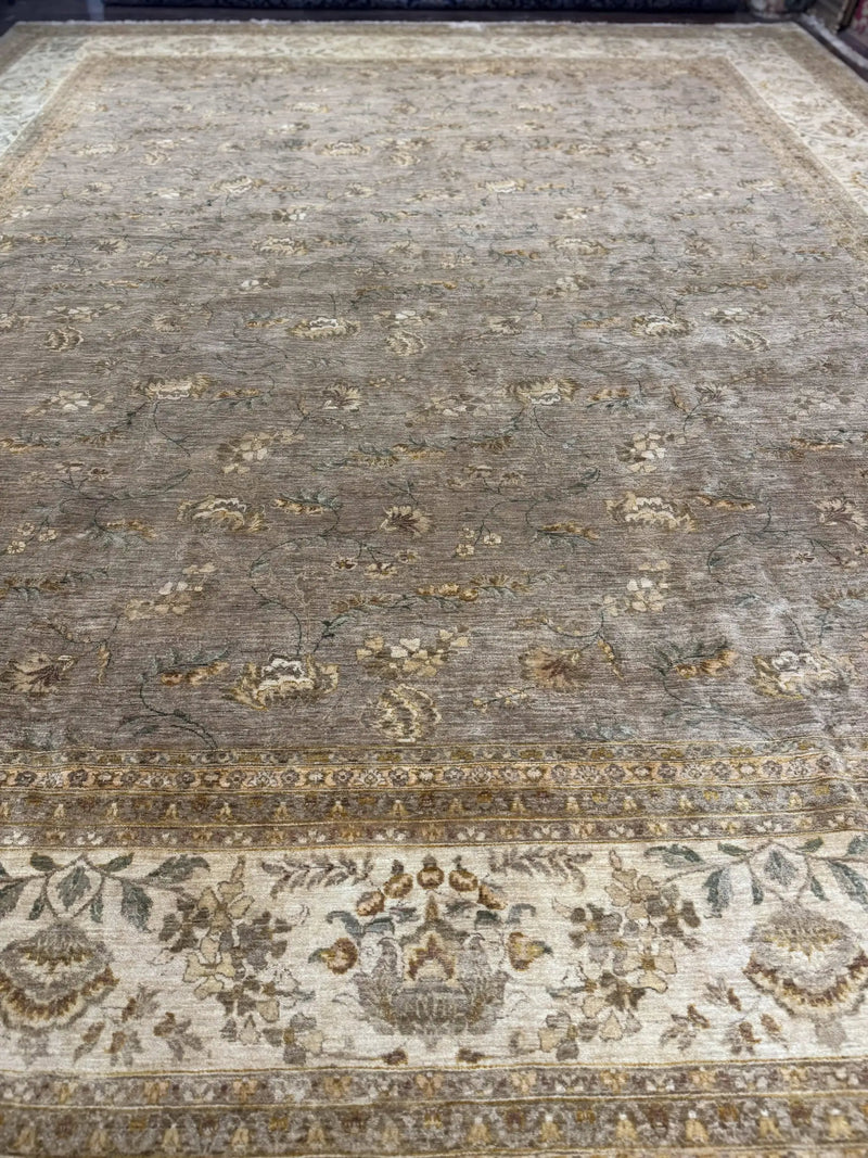 Palace Sized Rug 11x18, Handmade Wool Oversized Persian Carpet 11 x 18 ft, Gray-Taupe, Beige-Cream, Floral, Large Hand Knotted Area Rug by Jewel Rugs
