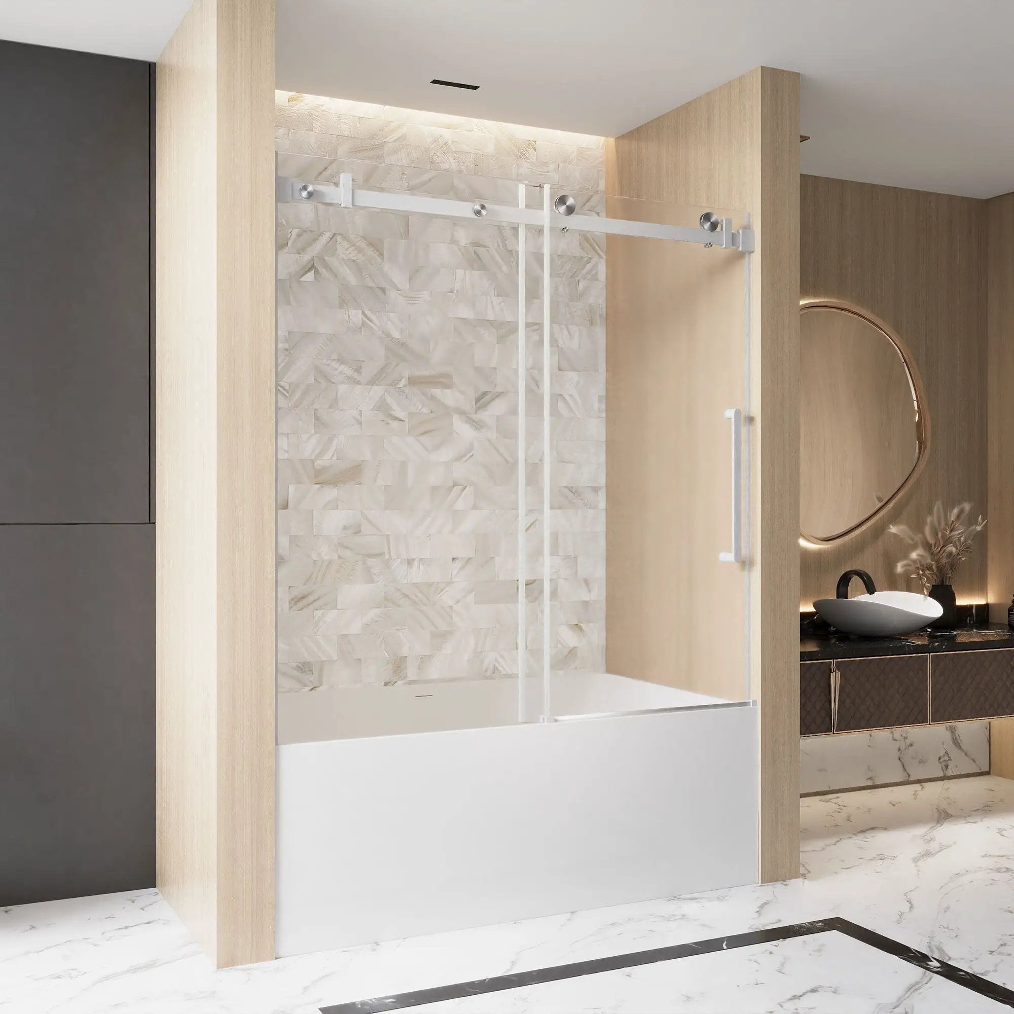 Frameless Single Sliding Shower Door & Handle And Square Tube Track by HouseOfZazla
