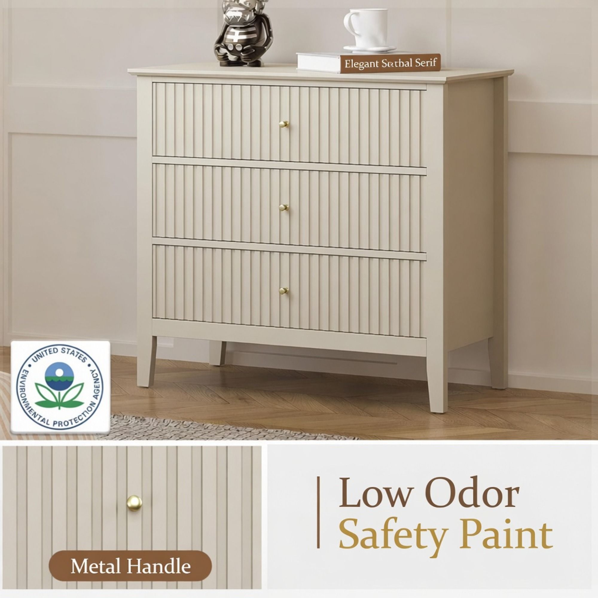 Fluted 3 Drawer Nightstand With Soft Close Slides by HouseOfZazla