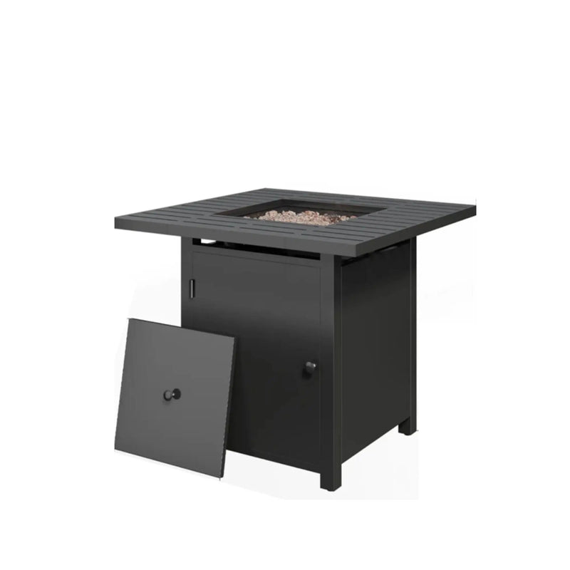 Square 2 In 1 Outdoor Propane Fire Pit Table With Stainless Burner, Lava Rocks, Lid & Waterproof Cover - Black by HouseOfZazla