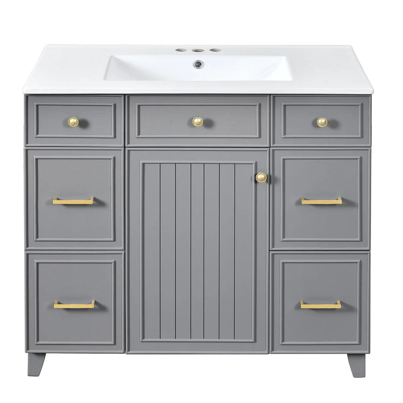 Bathroom Vanity With Ceramic Sink, Soft Close Doors, Adjustable Shelves