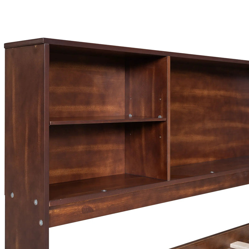 Full Size Captain Bed With Built In Storage Shelves, 4 Drawers And 2 Cabinets - Antique Brown by Unique Piece Furniture
