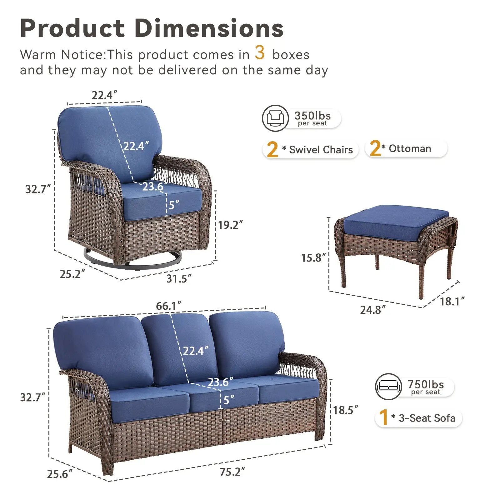 Luxury 5" Thick Cushioned 5 Pieces Patio Furniture Set by HouseOfZazla