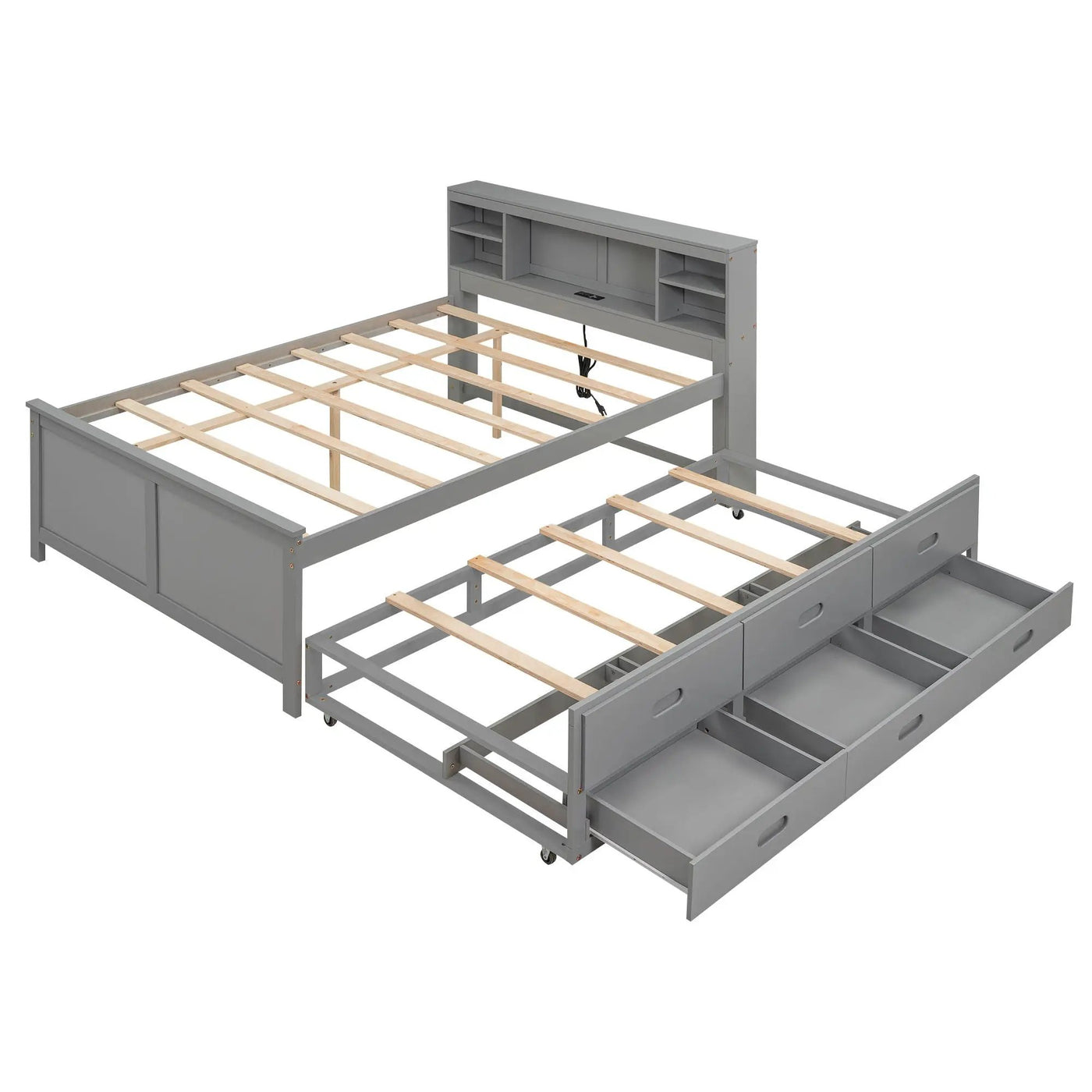 Platform Bed With Storage Headboard, USB, Trundle And 3 Drawers by HouseOfZazla