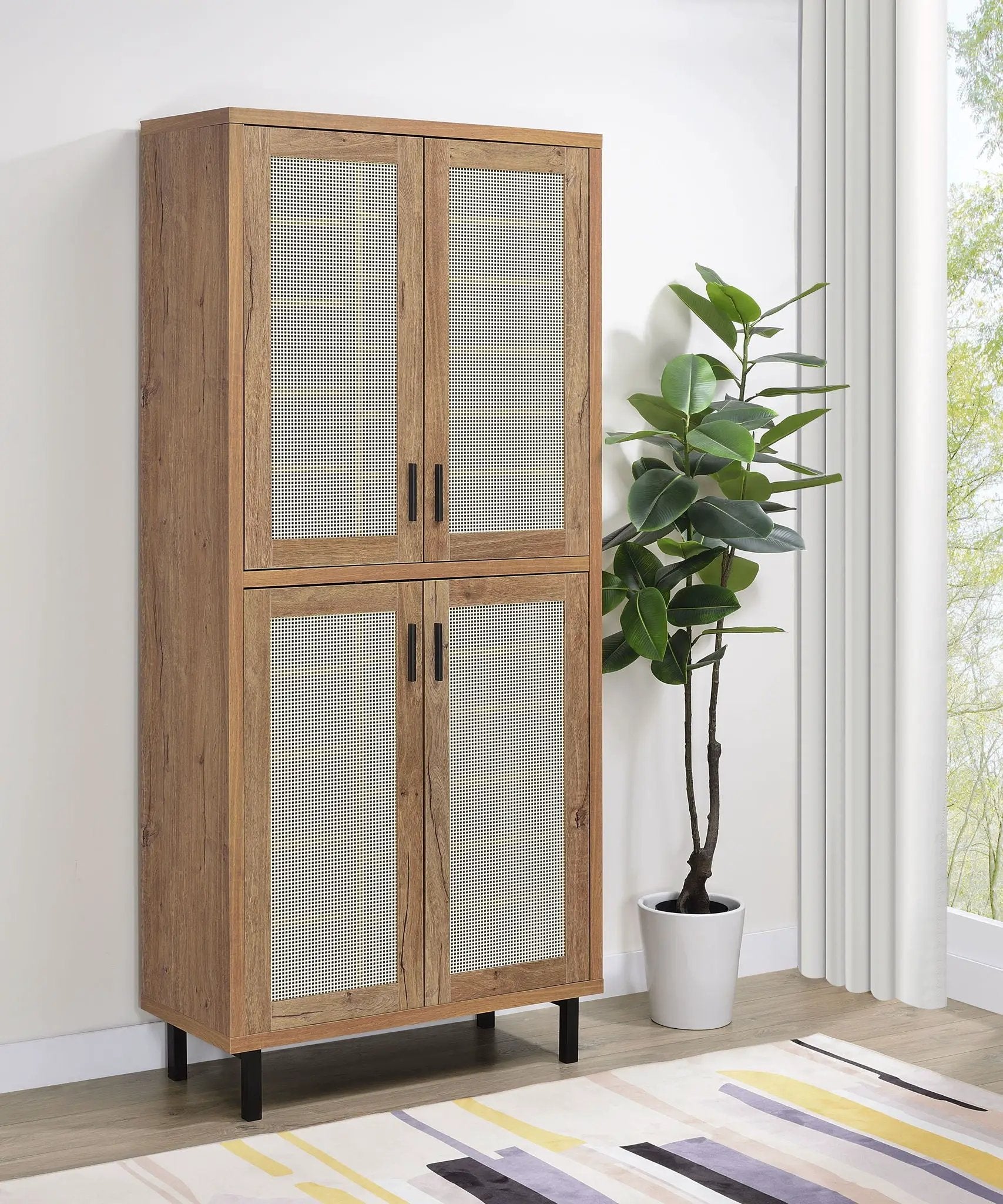 Teller 80-inch 4-door Tall Shoe Storage Cabinet Natural Oak by Unique Piece Furniture