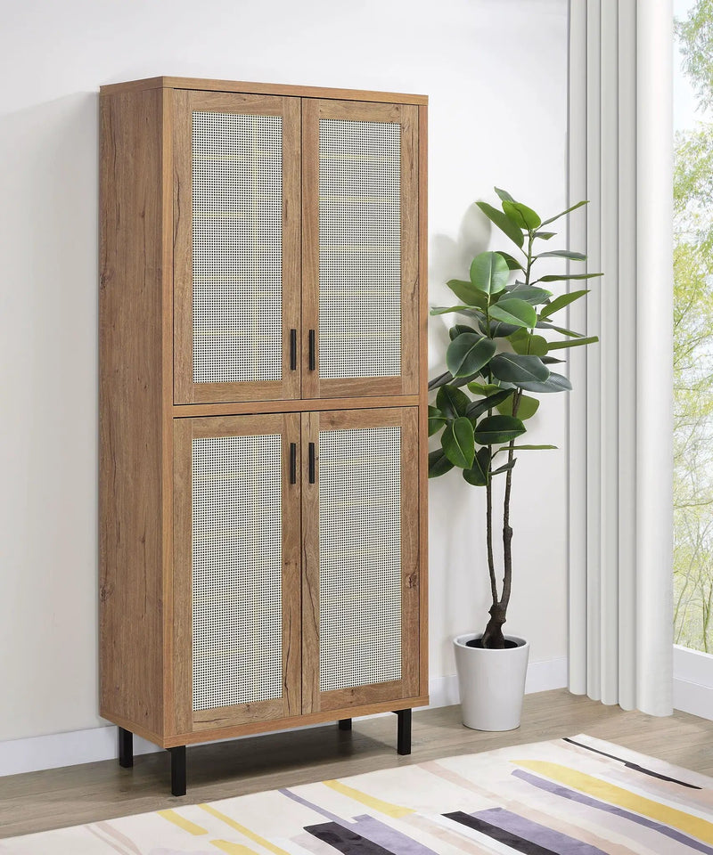 Teller 80-inch 4-door Tall Shoe Storage Cabinet Natural Oak by Unique Piece Furniture