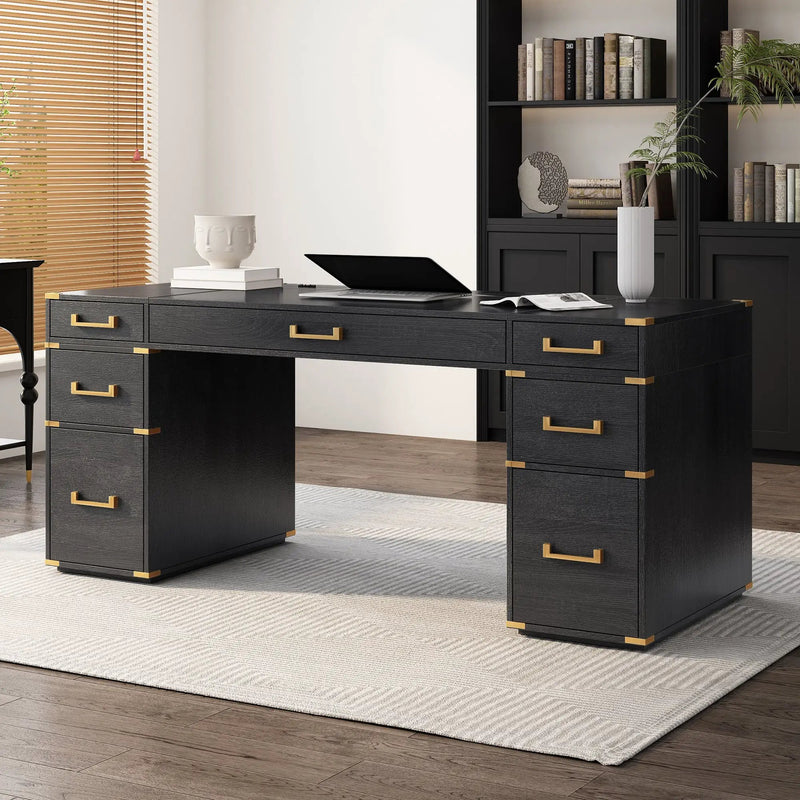 70" Extra-Large Classic and Traditional Executive Desk with Metal Edge Trim by HouseOfZazla