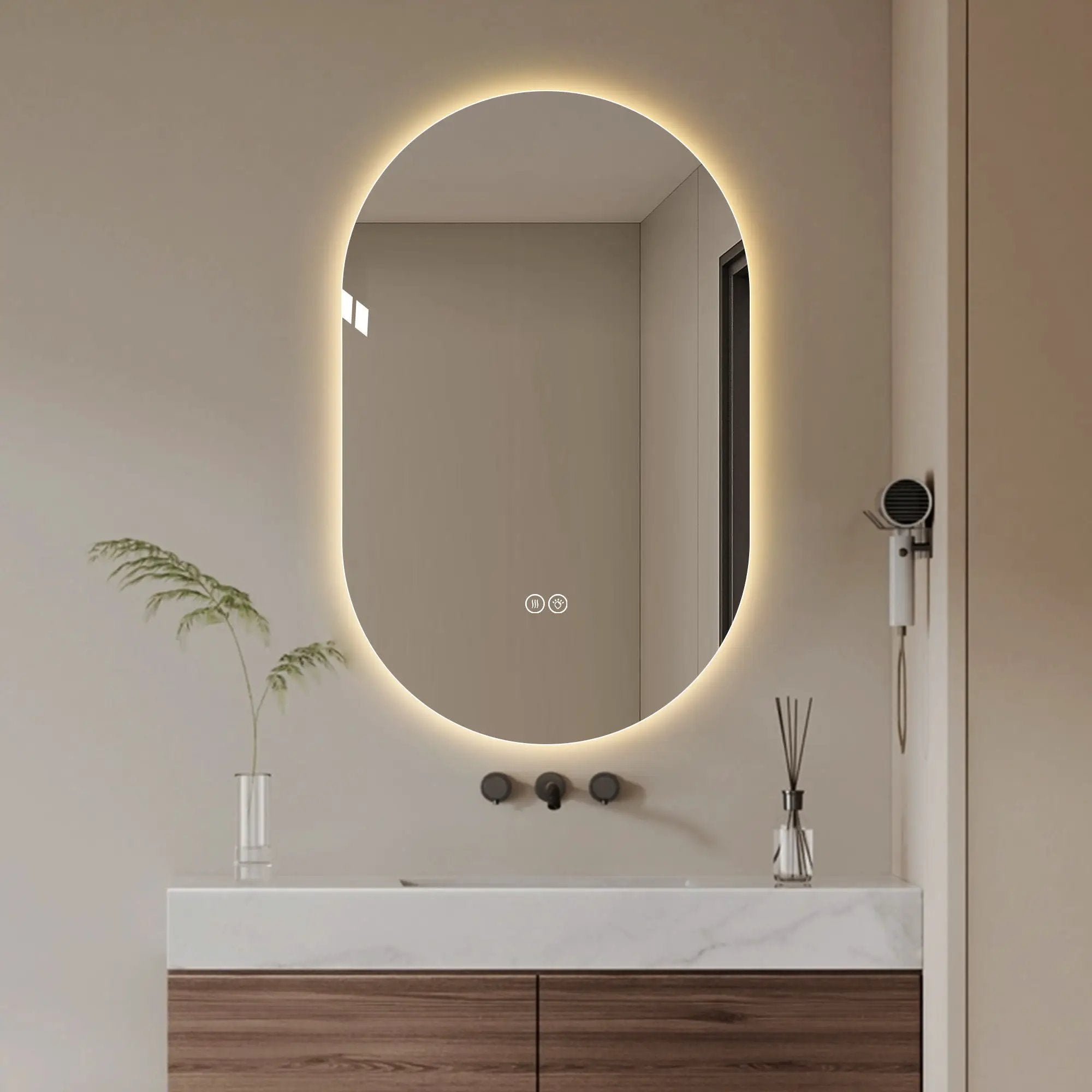 Smart Wall Mounted LED Touch Screen Mirror With Anti-Fog Function And Adjustable Lighting by Unique Piece Furniture