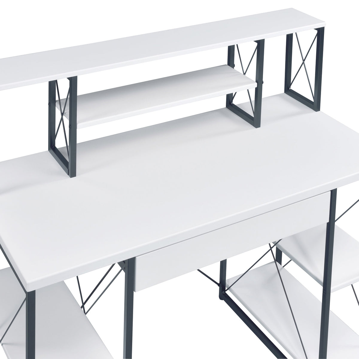 White and Black Recording Studio Desk with Drawer - Wood & Metal, photo 6 of 8
