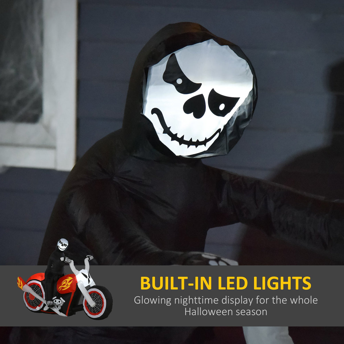 6' Halloween Inflatable Grim Ghost Biker with LED Lights - White, photo 7 of 10