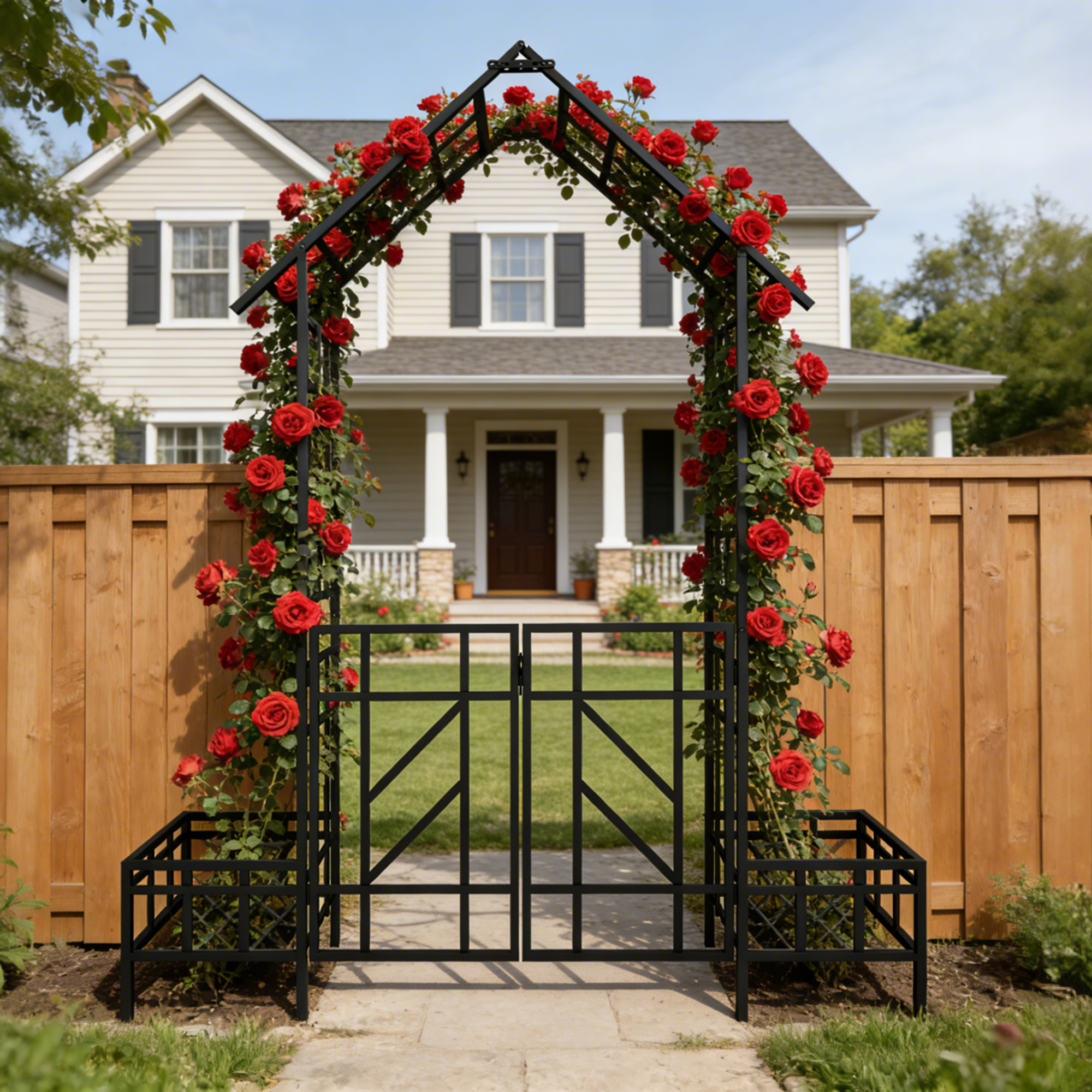 Metal Garden Arch with Gate and Planter for Climbing Plants by HouseOfZazla