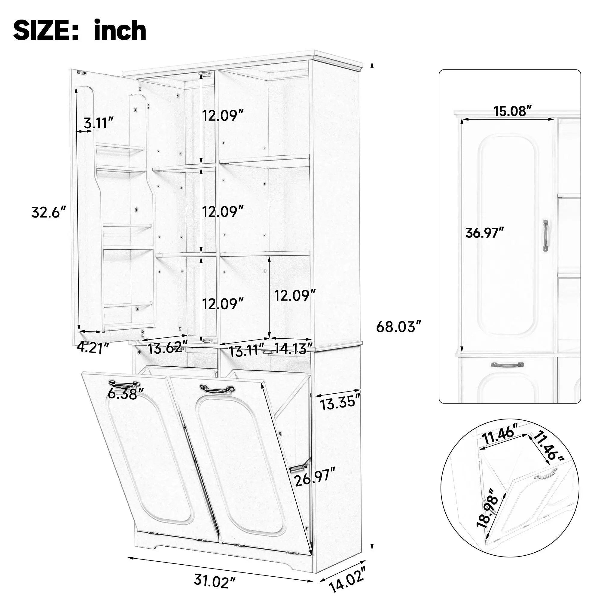 Freestanding Tall Storage Cabinet With 2 Tilt-Out Hampers by HouseOfZazla