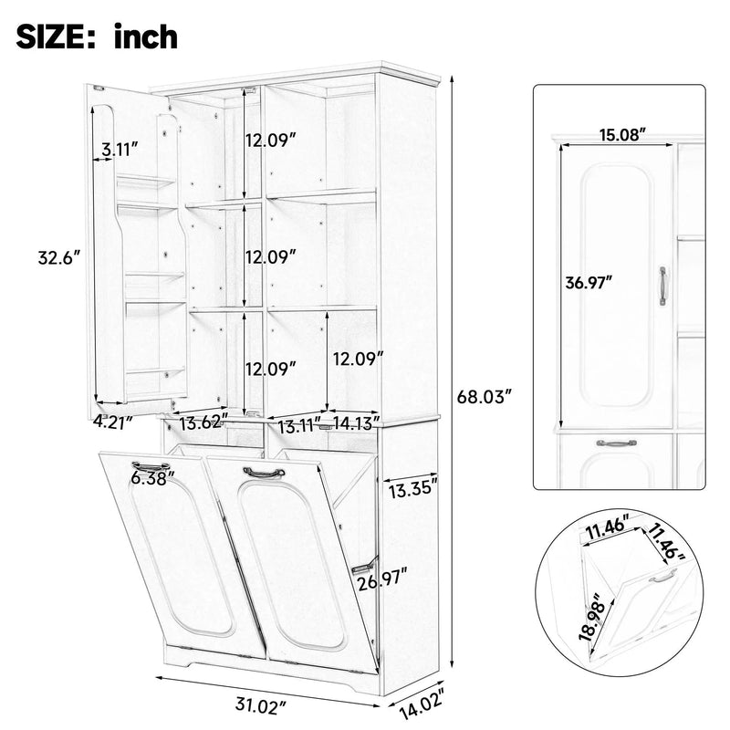 Freestanding Tall Storage Cabinet With 2 Tilt-Out Hampers by HouseOfZazla