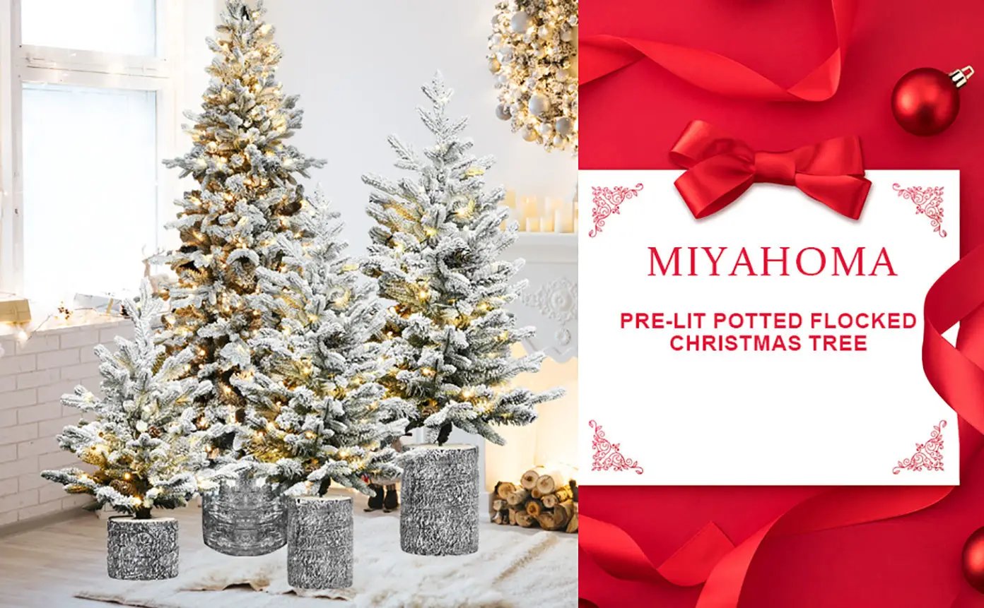 4.5FT Flocked Christmas Tree with Pot Base and LED Lights by HouseOfZazla