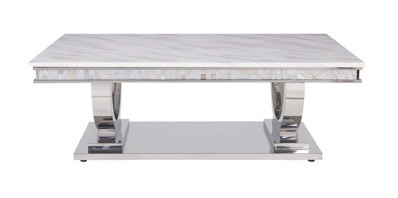 Zander - Printed Faux Marble Top & Mirrored Table - Marble by Unique Piece Furniture
