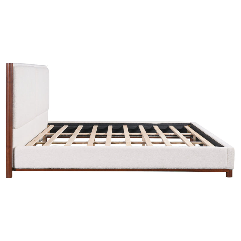 King Size Upholstered Bed Frame with Slat Support - White & Walnut, photo 9 of 10