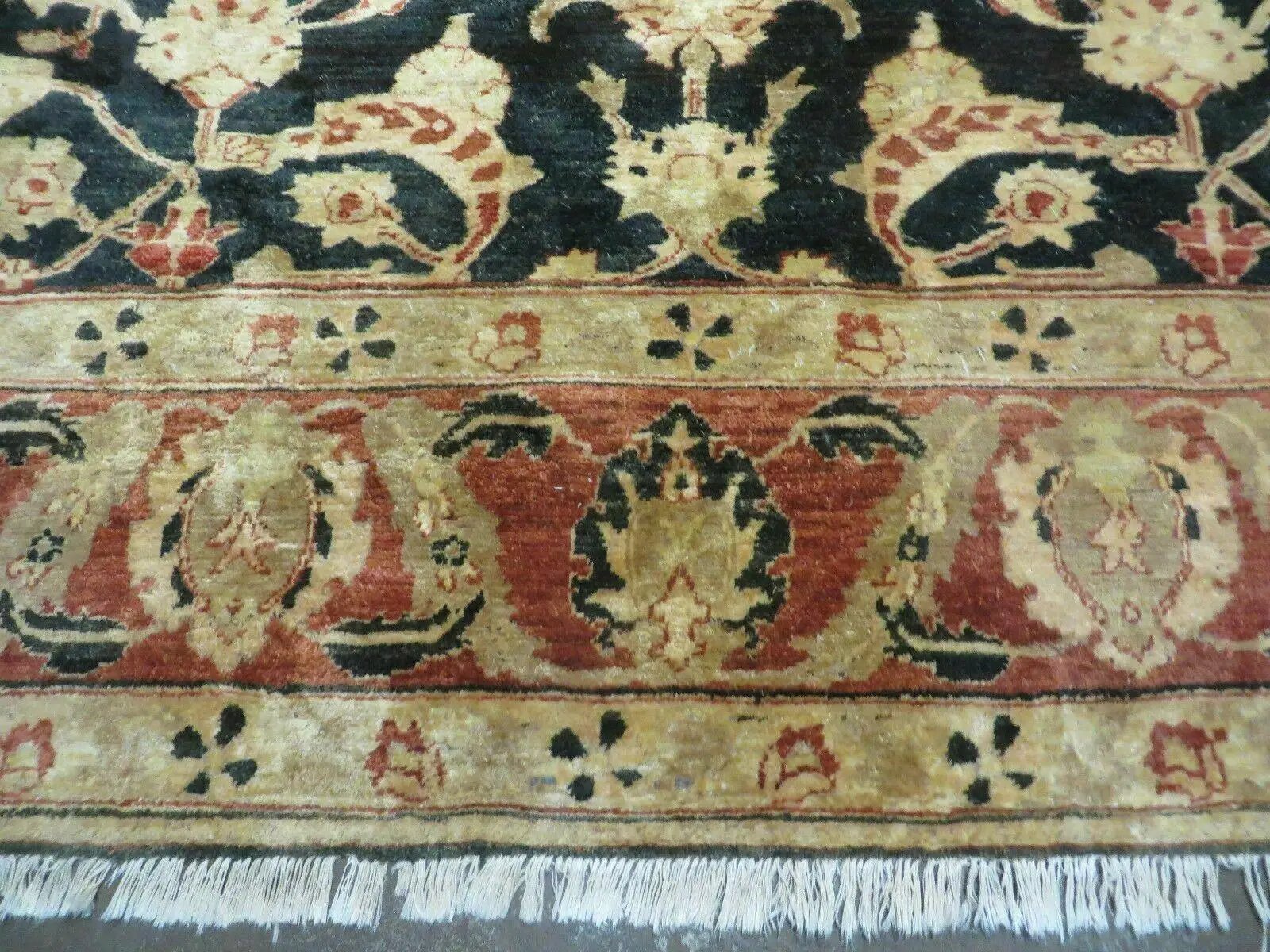 8' X 9' Handmade Pakistan Wool Cotton Rug Peshawar Black Floral Nice # 200C by Jewel Rugs