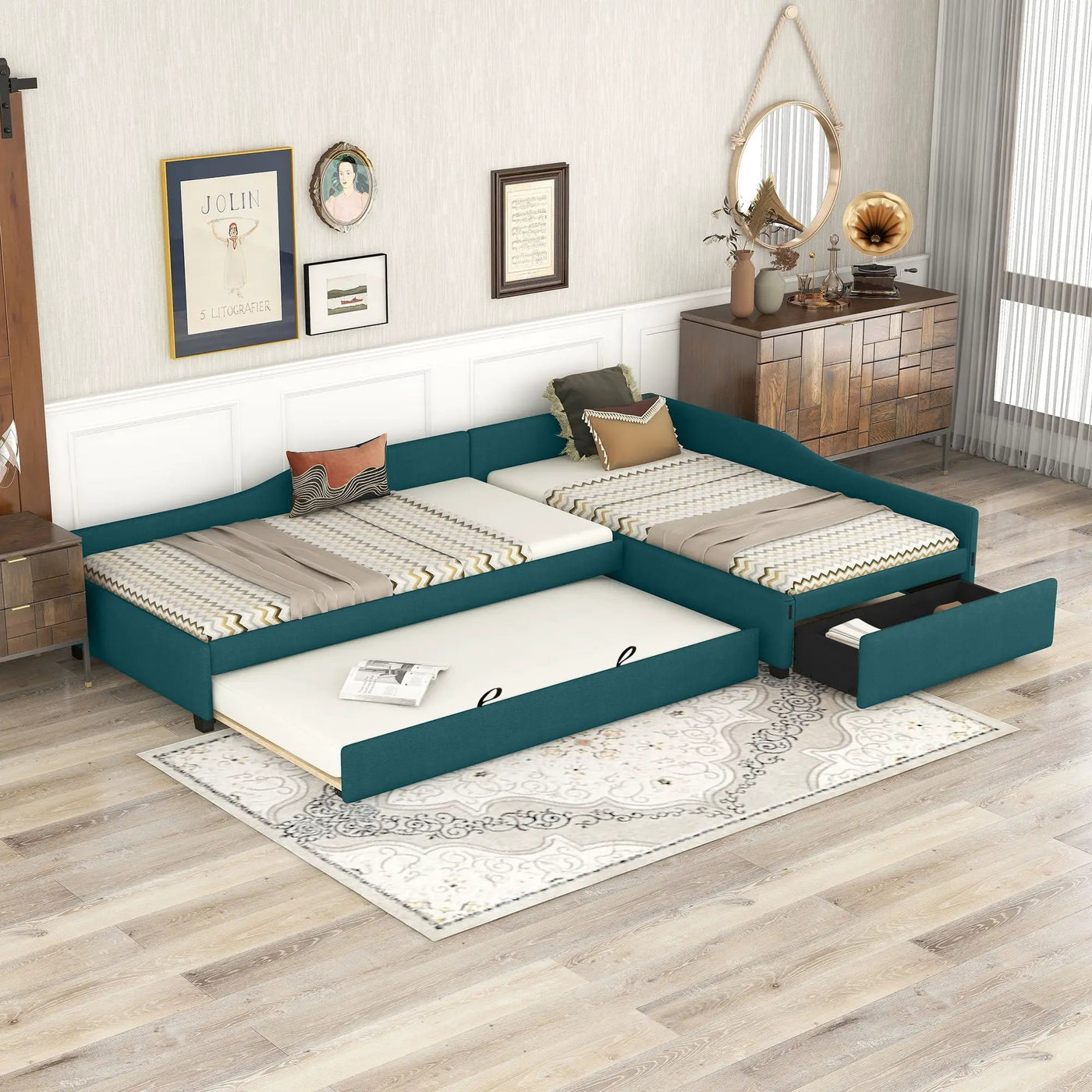 Upholstered Double Daybed With Trundle And Drawer by HouseOfZazla