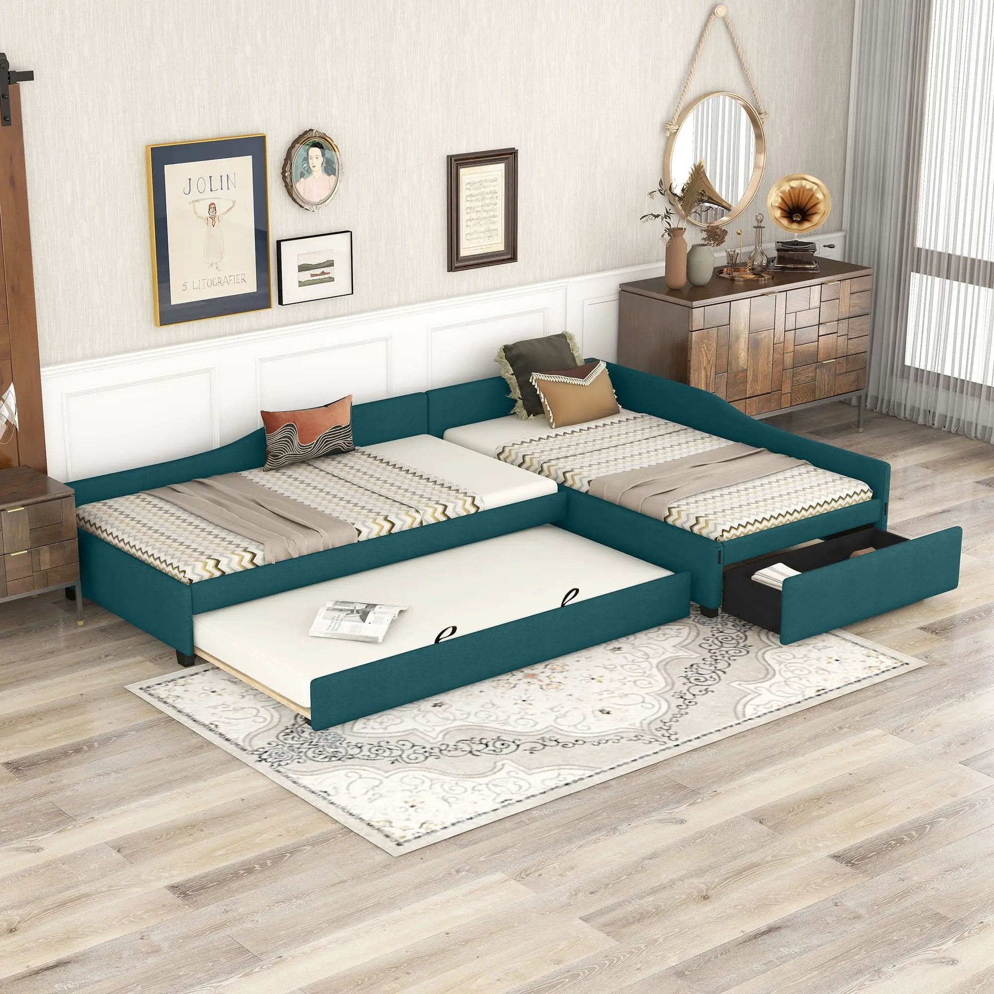 Upholstered Double Daybed With Trundle And Drawer by Unique Piece Furniture