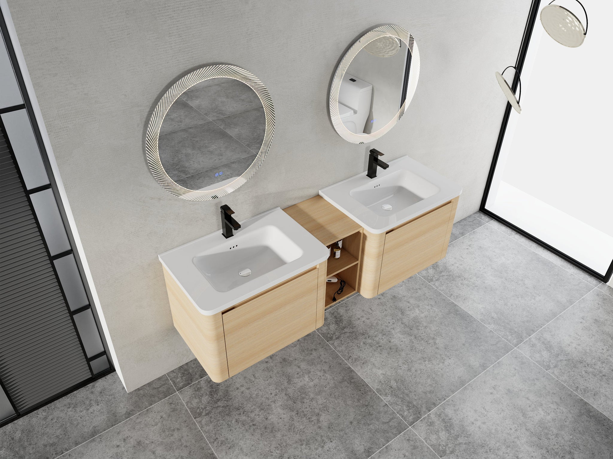 68'' Wall-Mounted Bathroom Vanity with Storage Shelves by HouseOfZazla