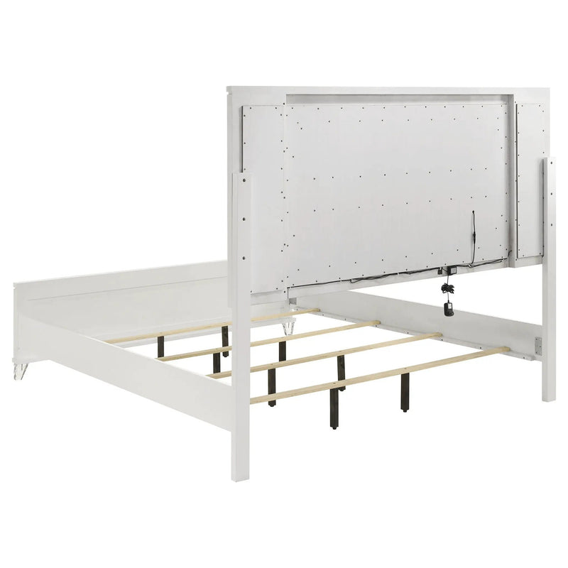 Marmore 64-inch Queen Panel Bed LED Headboard White by Unique Piece Furniture