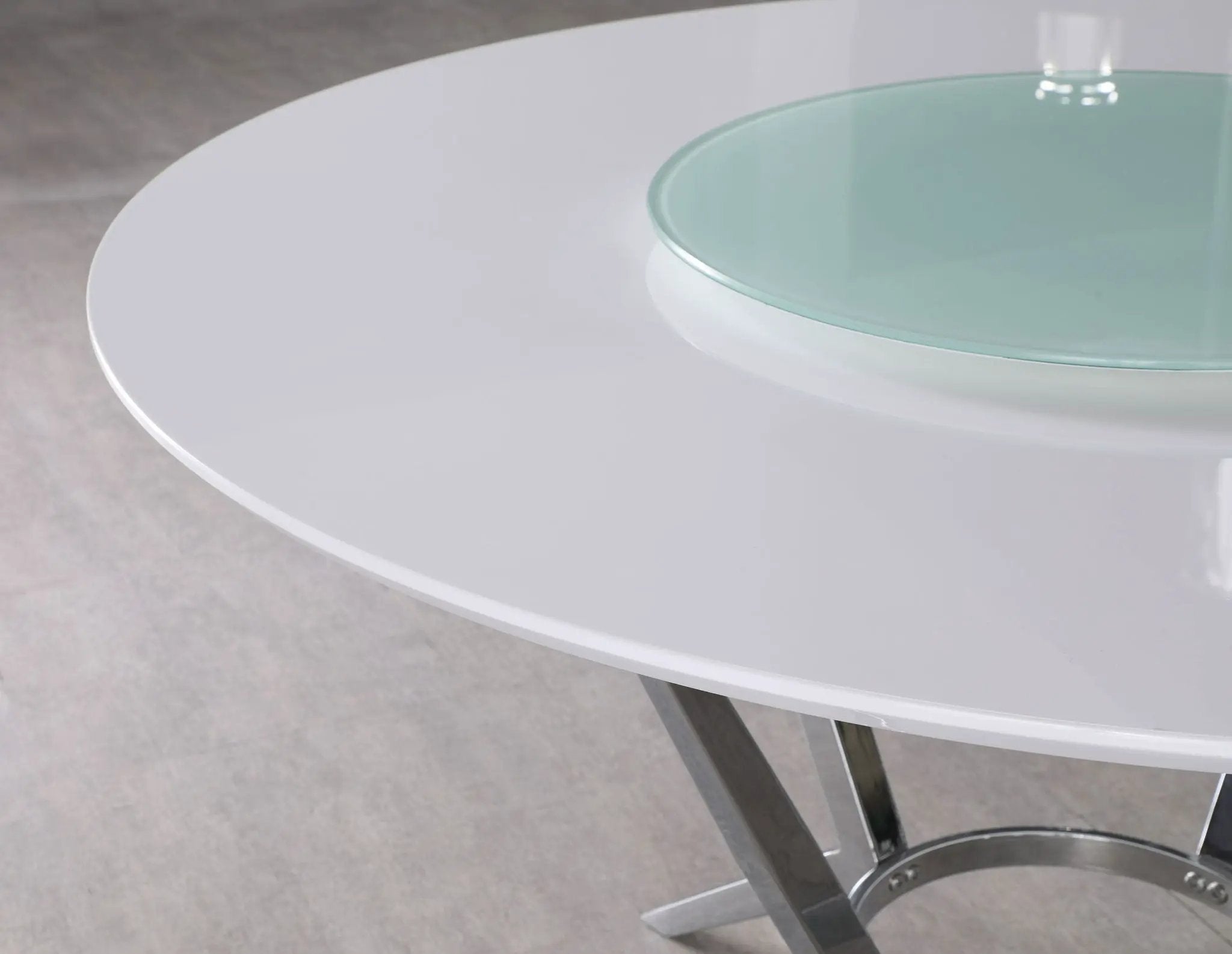 Abby Round 54-inch Lazy Susan Dining Table White High Gloss by Unique Piece Furniture