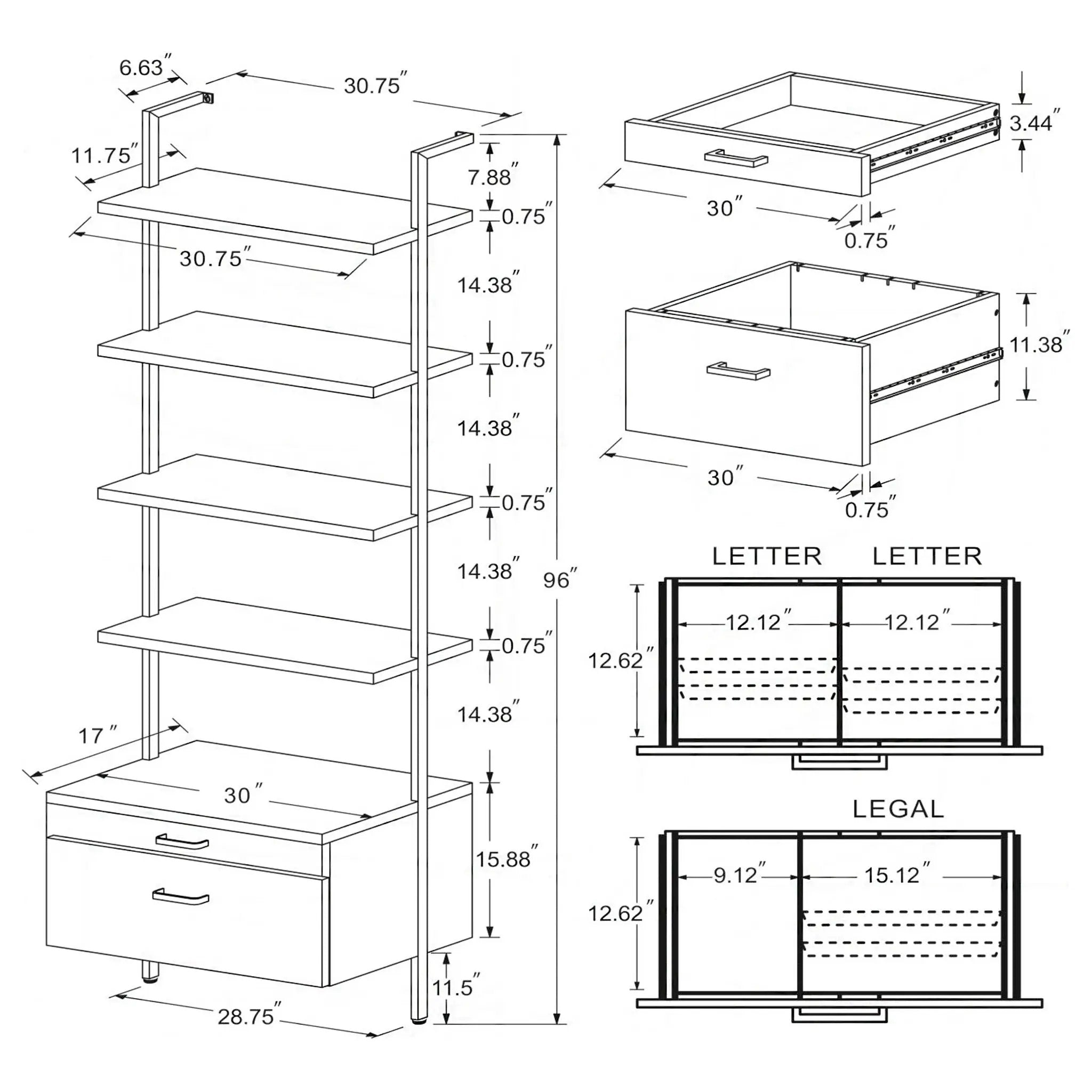 Wendell - 4 Shelf Storage Wall Bookshelf - Walnut by HouseOfZazla