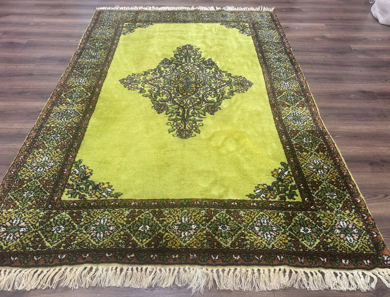Moroccan Rug 6x8, Semi Open Field, Vintage, Lime Green, Wool Carpet by Jewel Rugs