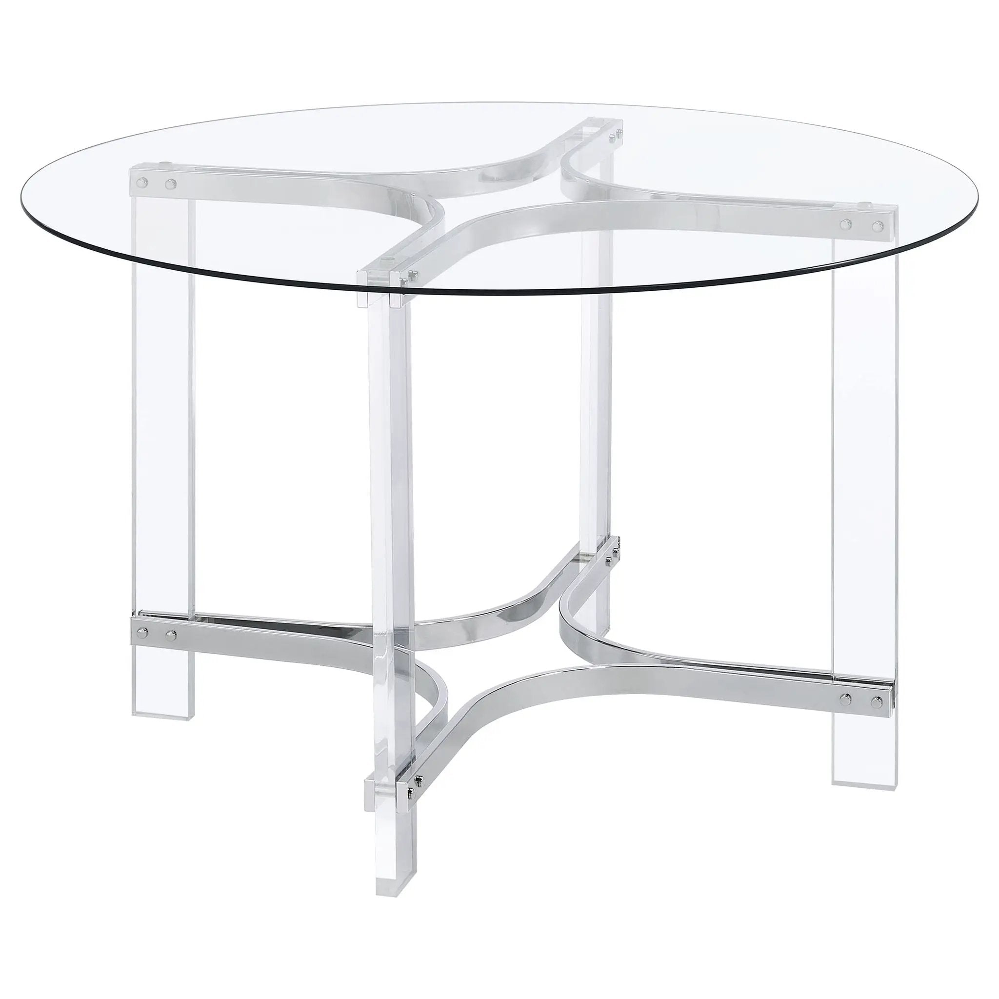 Keeling 47-inch Round Glass Top Acrylic Dining Table Chrome by Unique Piece Furniture
