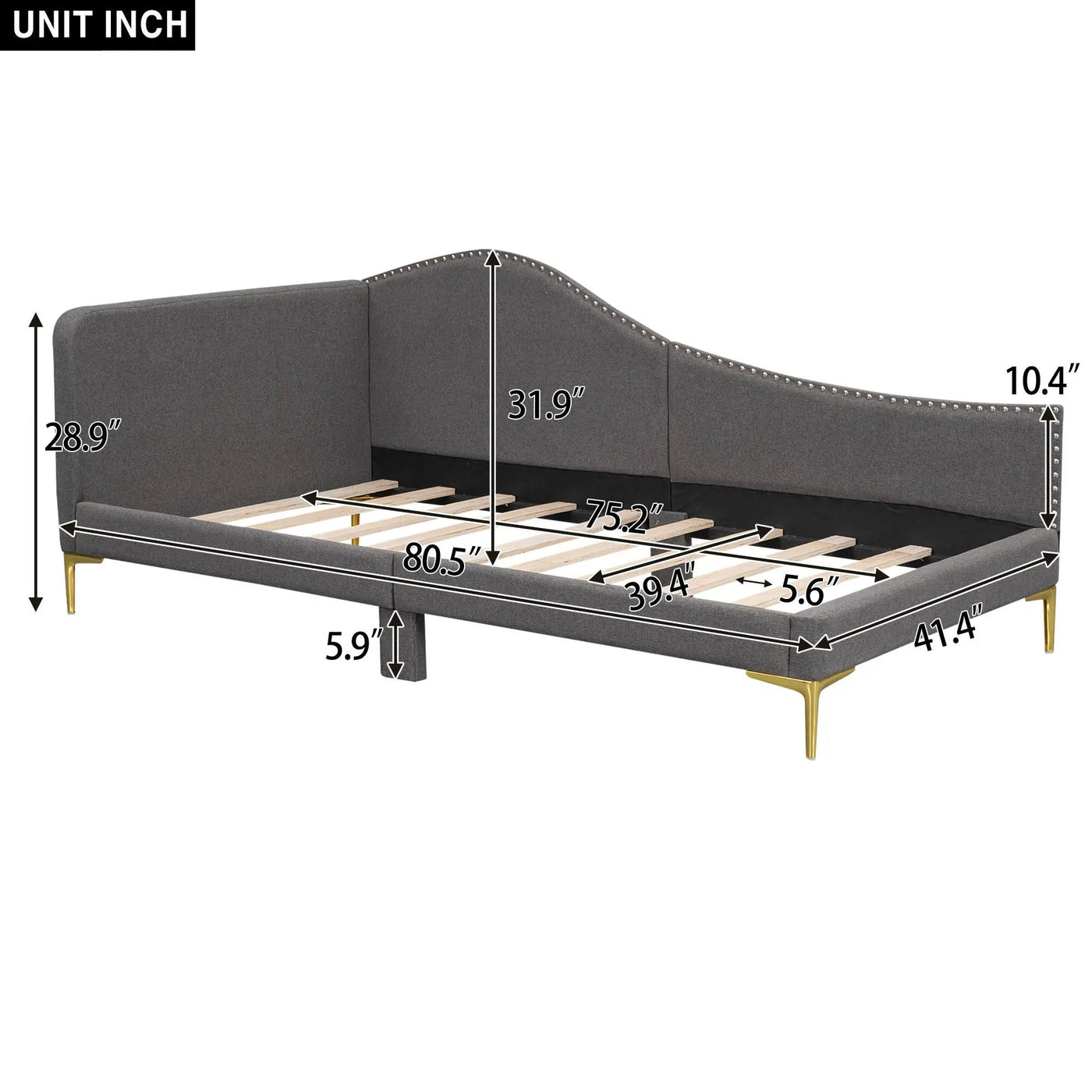 Upholstered Daybed With Headboard And Armrest, Support Legs by Unique Piece Furniture