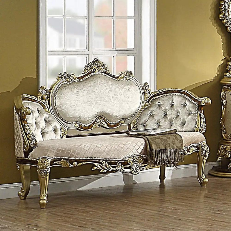 Desiderius - Bench - Beige Fabric, Antique Gold & Hand Paint Brown by Unique Piece Furniture