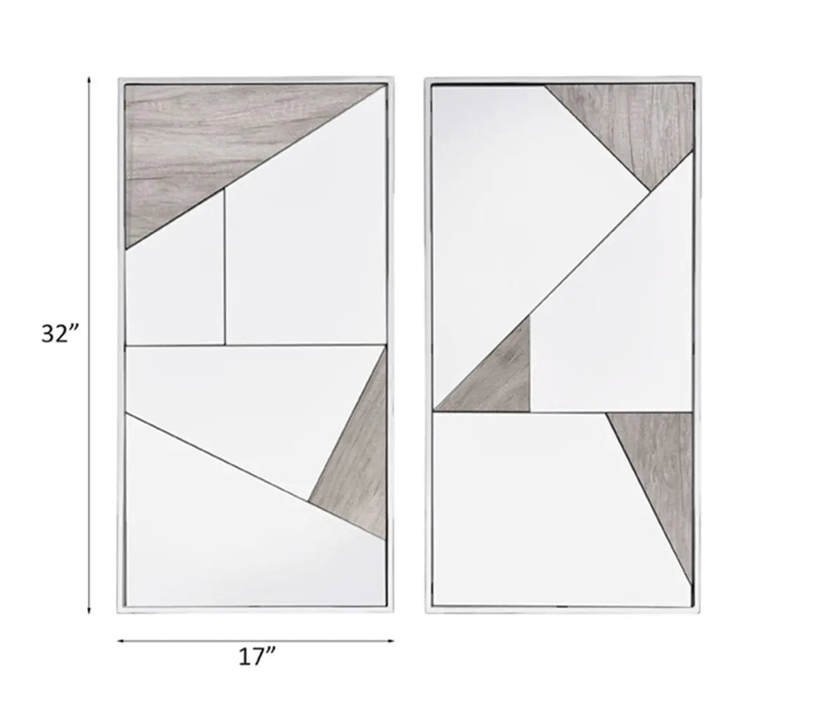 Chafik - Accent Mirror (Set of 2) - Mirrored, Natural Oak & Chrome by Unique Piece Furniture