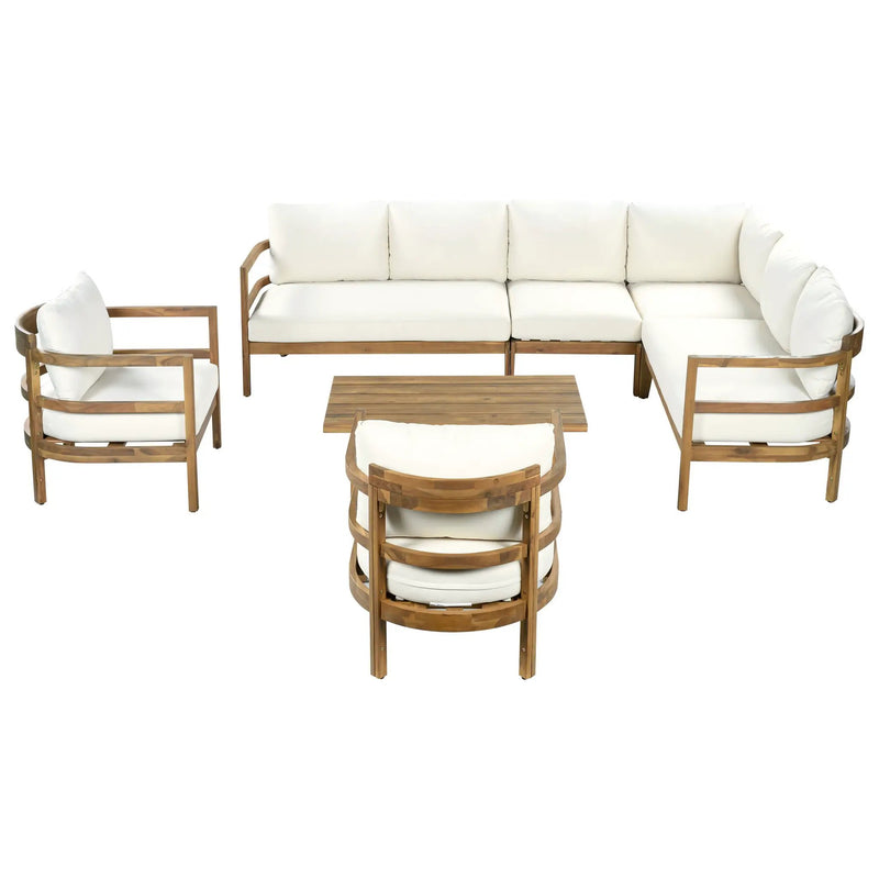 Outdoor Acacia Wood 7-Seater Sectional Sofa Set by HouseOfZazla