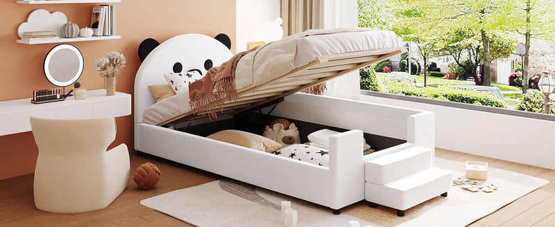 Upholstered Daybed With Bear Shaped Headboard, Hydraulic System And Breathable Fence by HouseOfZazla