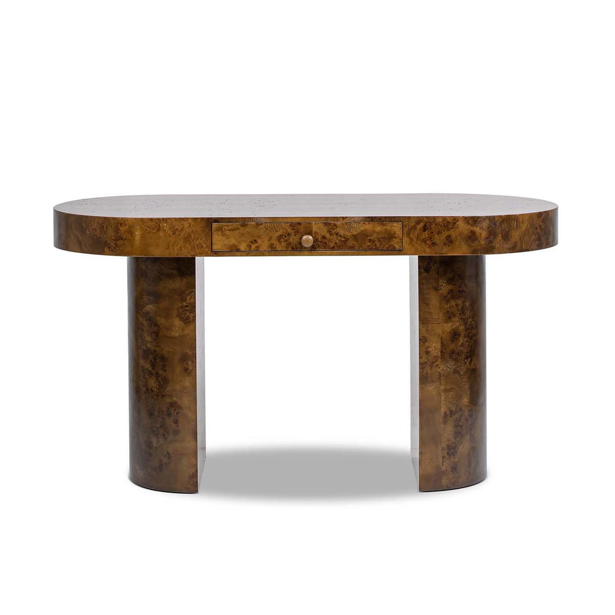 Oval Computer Desk with Single Drawer - Burl Wood Veneer, Light or Dark Brown, photo 14 of 19