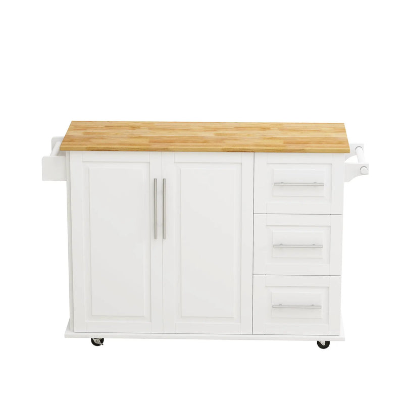 Kitchen Island Cart With 2 Door Cabinet, 3 Drawers, Spice Rack & Towel Rack - White by HouseOfZazla