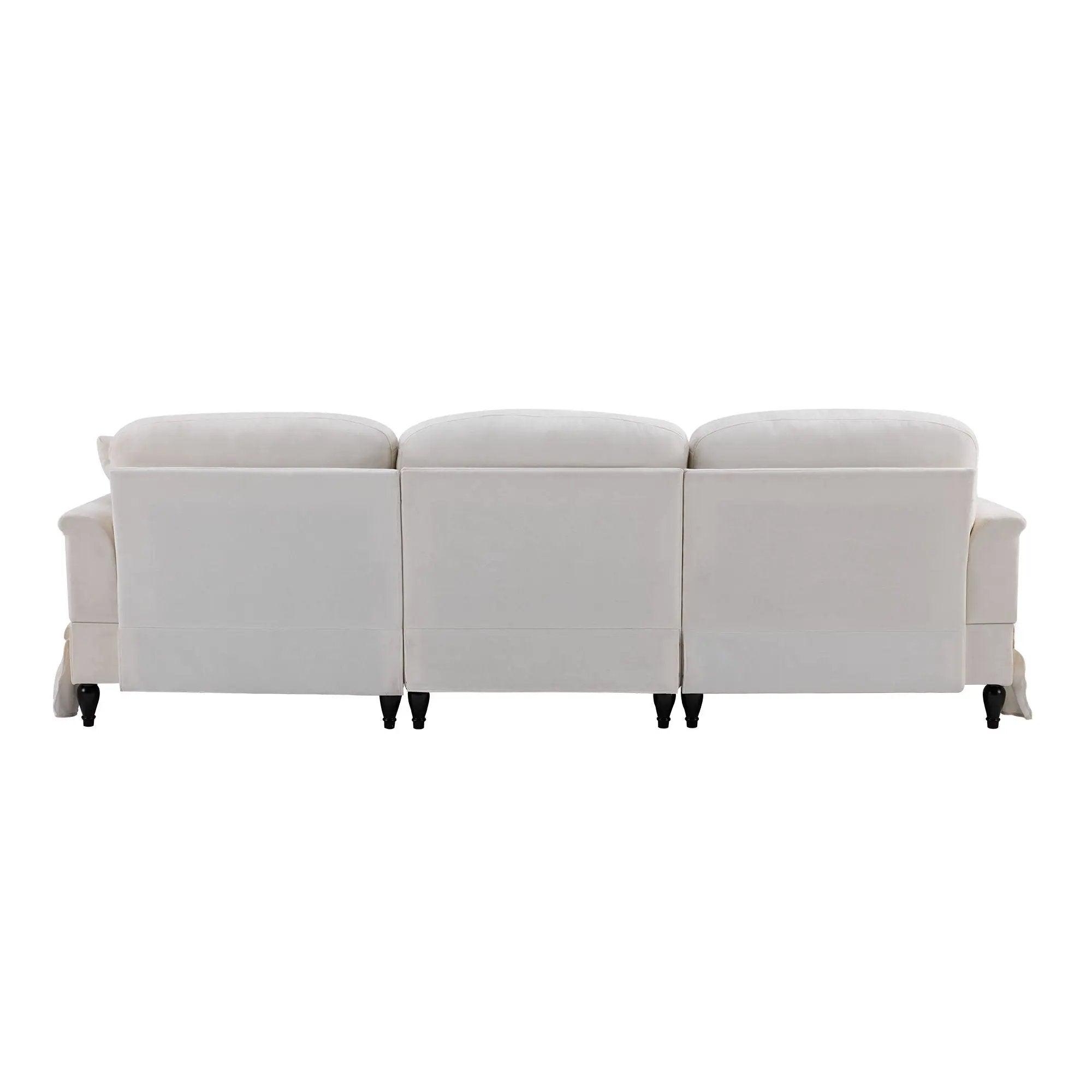 L-Shaped Sectional Sofa With Removable Ruffled Skirt, Flared Arms, Ottoman - White