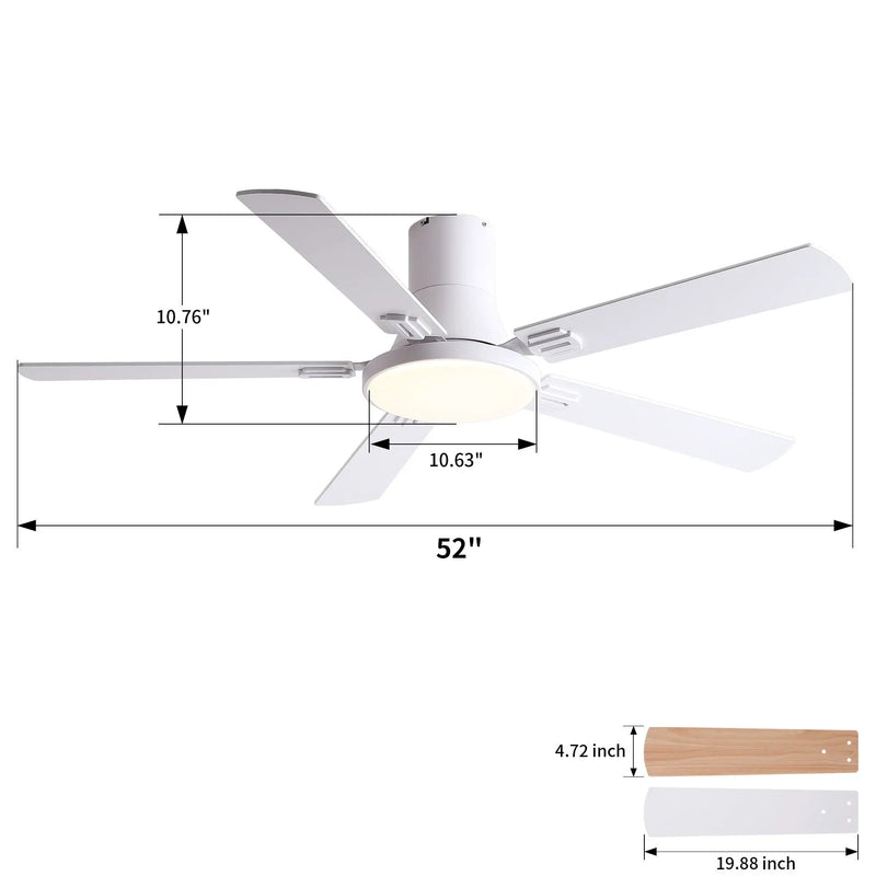 Flush Mount Ceiling Fans With LED Light And Remote Control, 5 Blades by HouseOfZazla