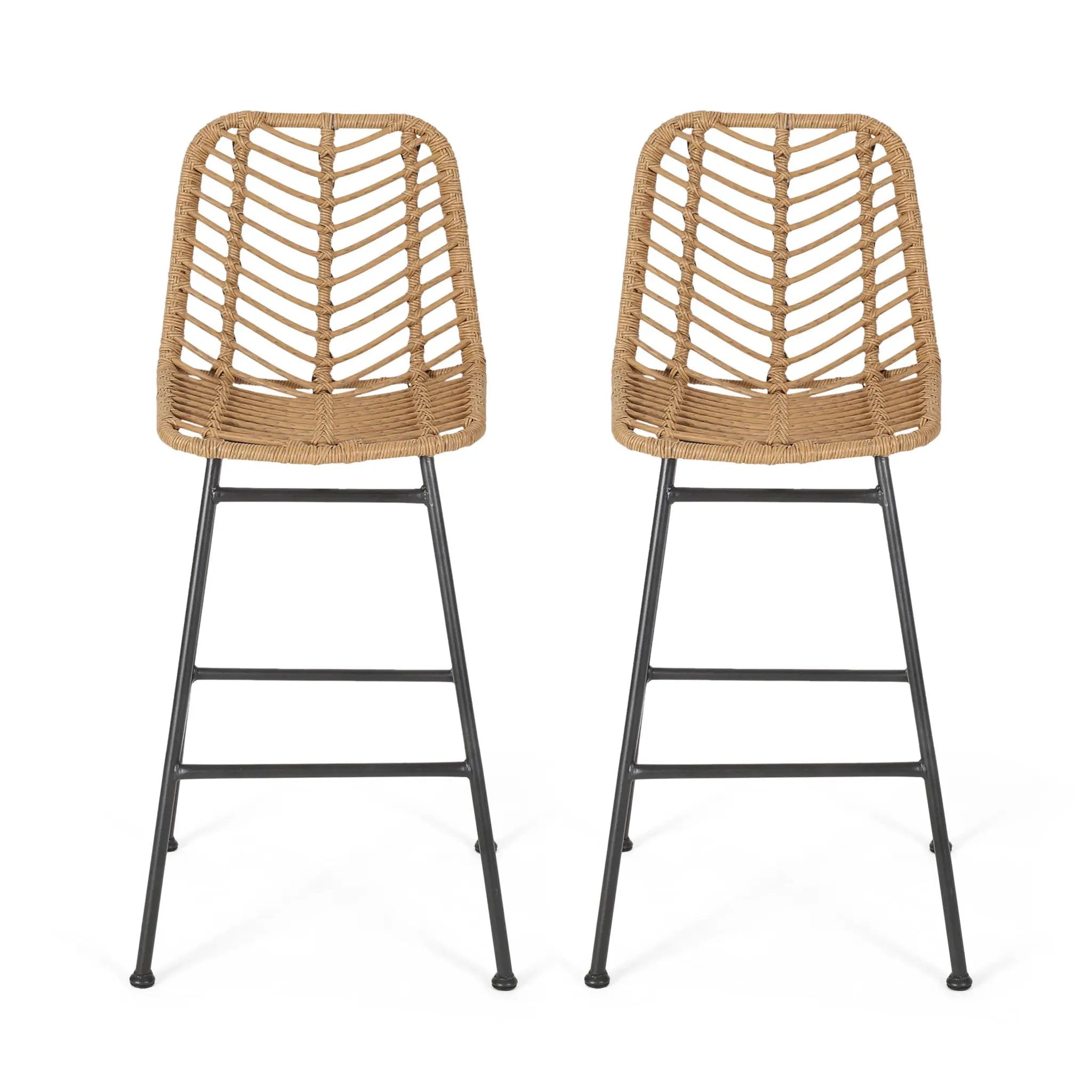 Sawtelle Outdoor Wicker Barstools (Set of 2) by HouseOfZazla