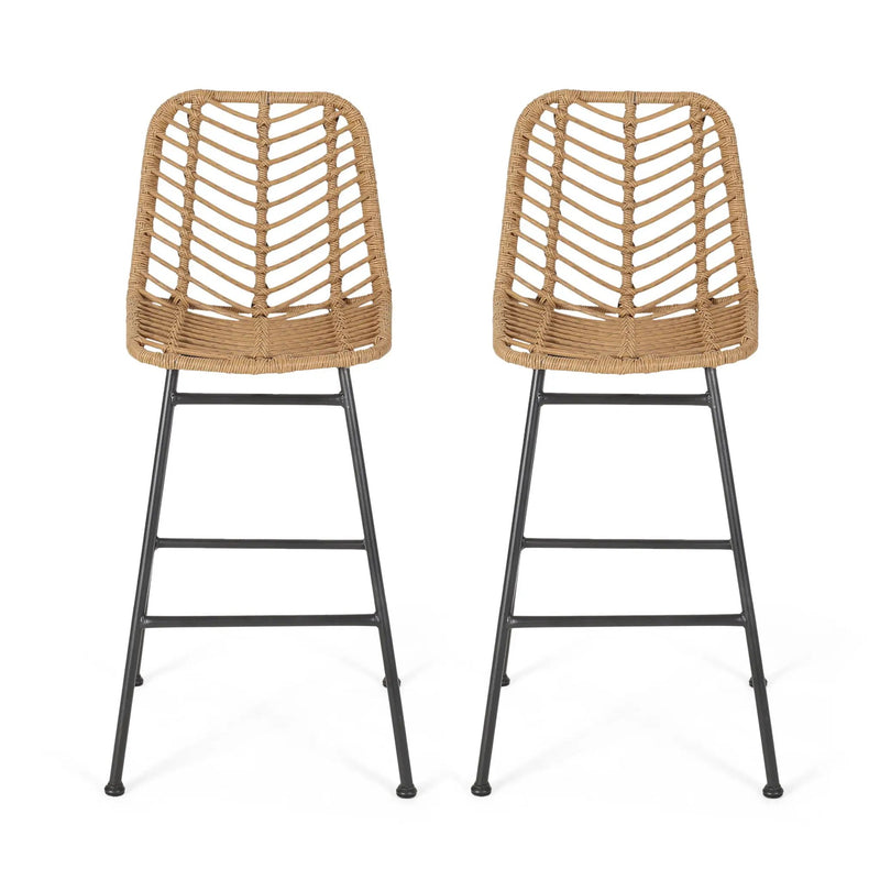 Sawtelle Outdoor Wicker Barstools (Set of 2) by HouseOfZazla