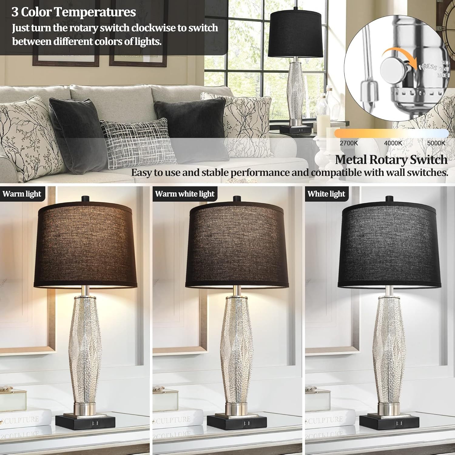 Table Lamps Set of 2 with USB Charging Ports by HouseOfZazla