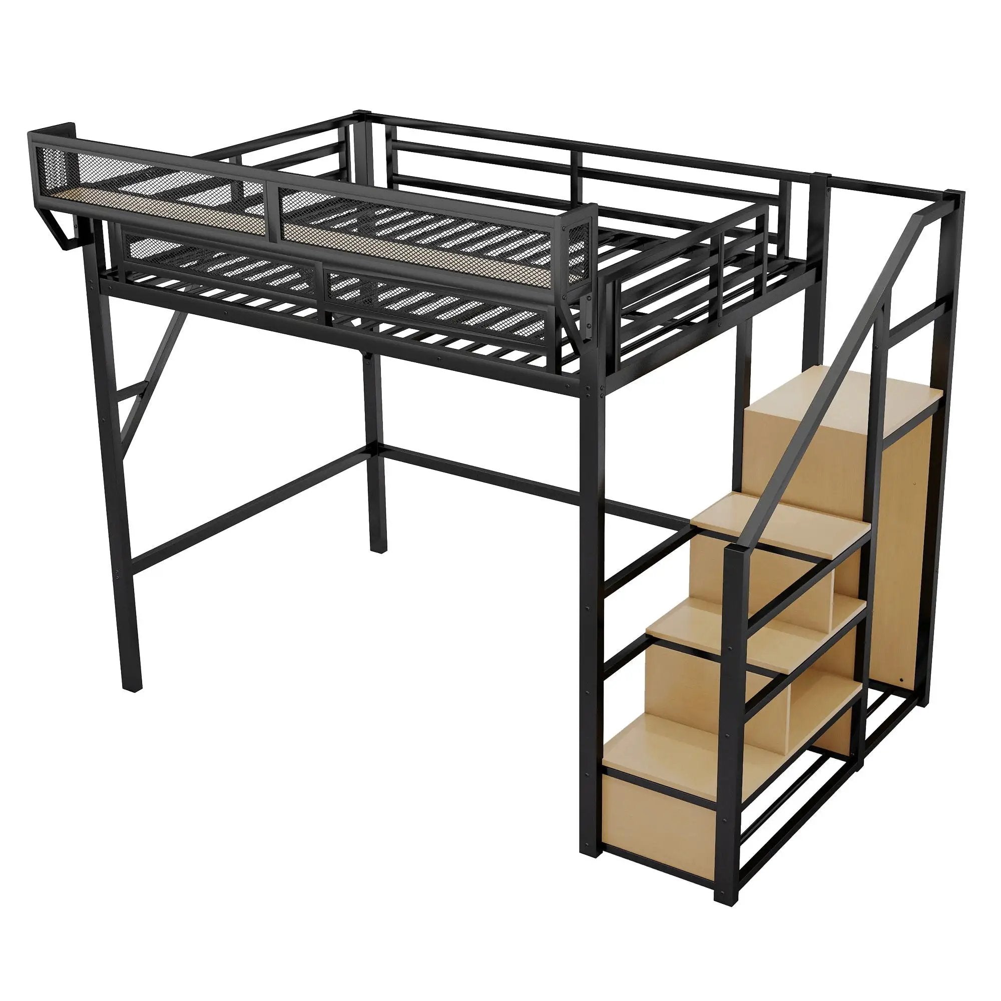 Loft Bed With Stairs, Storage Shelves, Wardrobe by Unique Piece Furniture