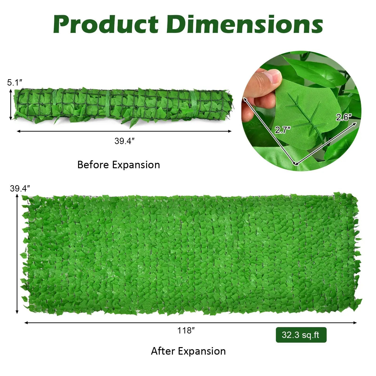 Artificial Ivy Privacy Fence 118 x 39 Inch Green Hedge Screen by DirectDeals