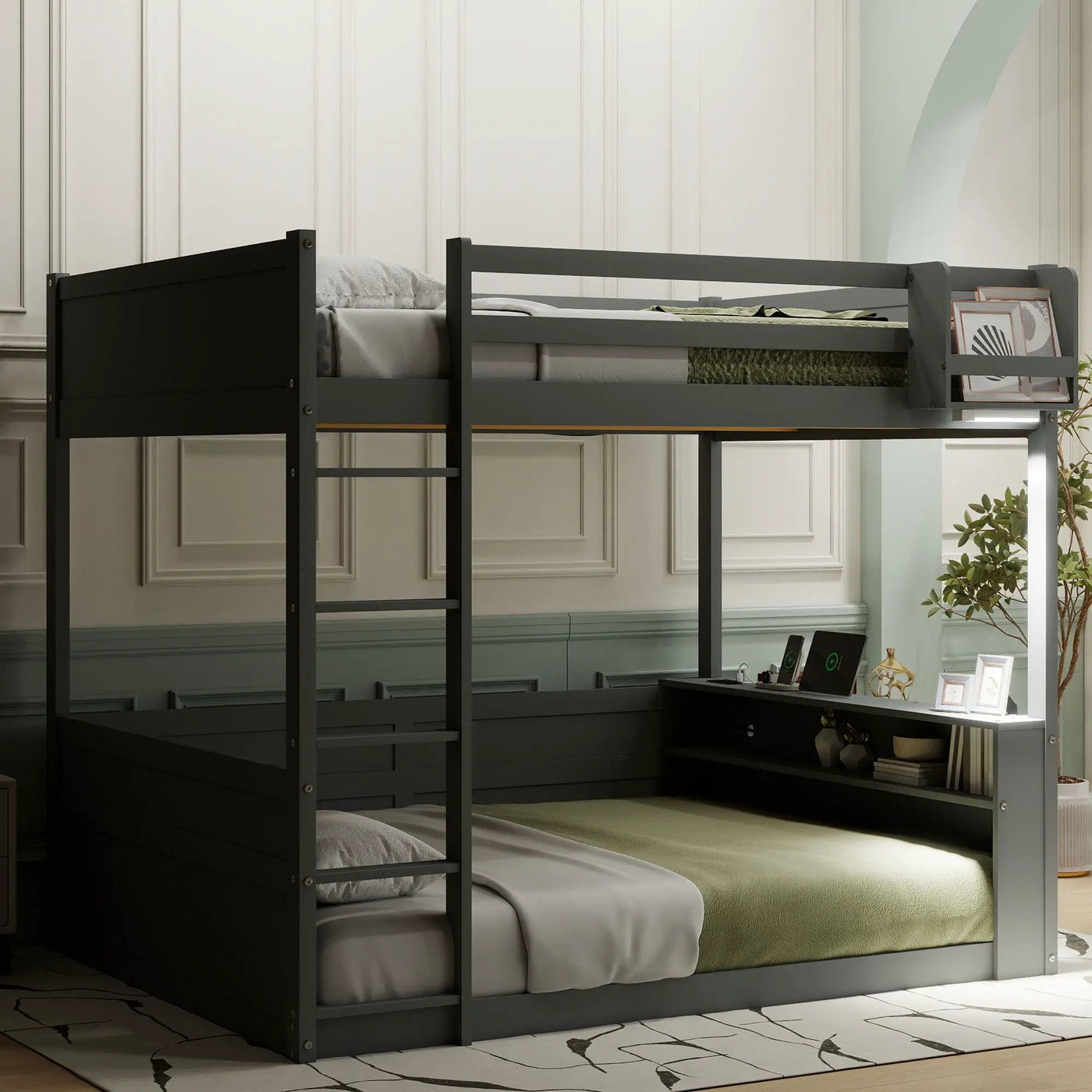 Bunk Bed With Built In Shelves, Storage Box, LED Light And USB Charging Station by HouseOfZazla