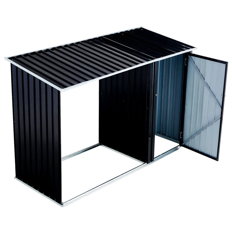 Firewood Storage Shed, Outdoor Firewood Rack, Outdoor Storage Shed With Log Holder, Firewood Shelter For Patio, Anthracite Galvanized Steel - Black by HouseOfZazla