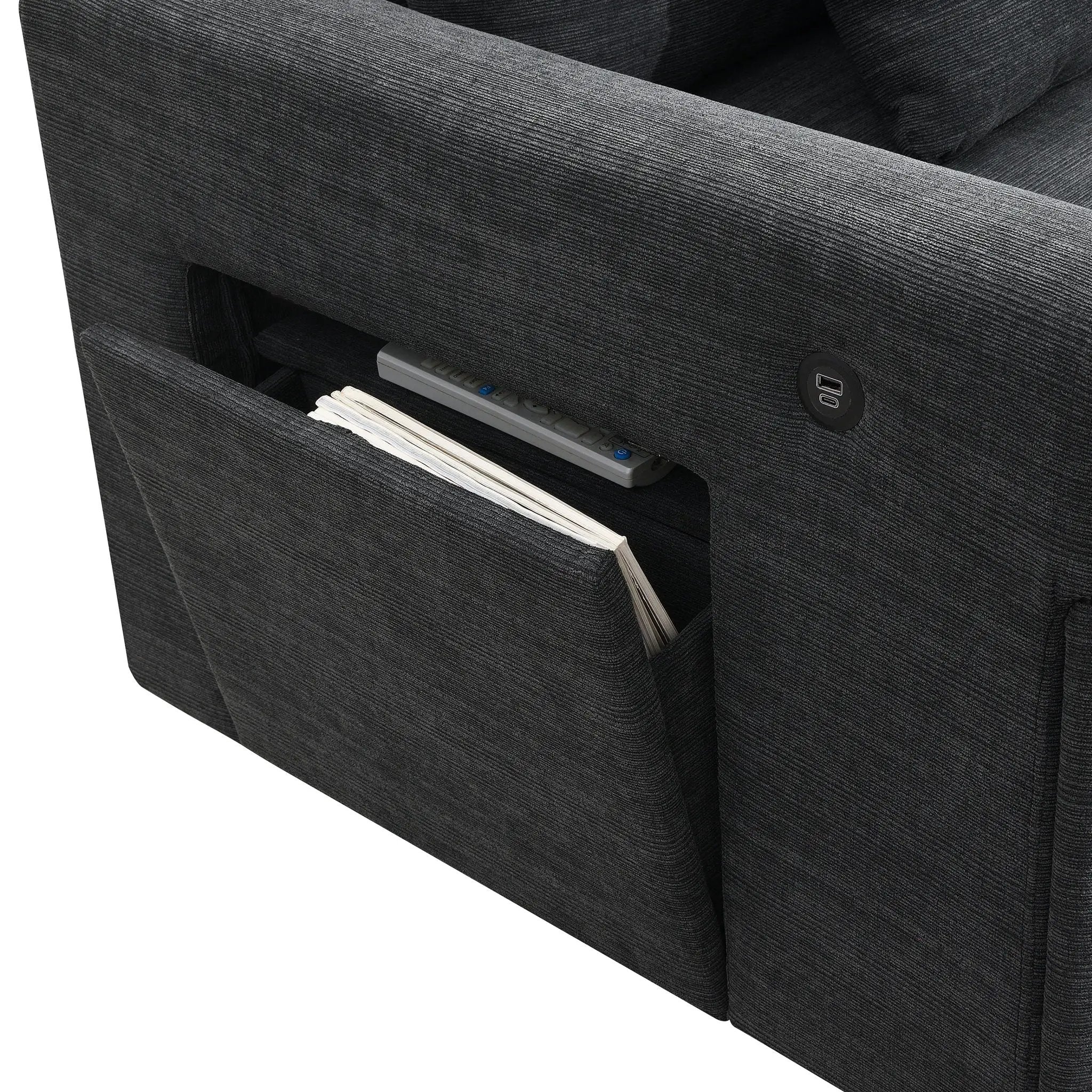 U Shaped Sectional Sofa 6 Seat Couch Set With Oversized Ottoman, Hidden Armrest Storage And Cup Holders USB Charging Ports Wide Seat Sofa by HouseOfZazla