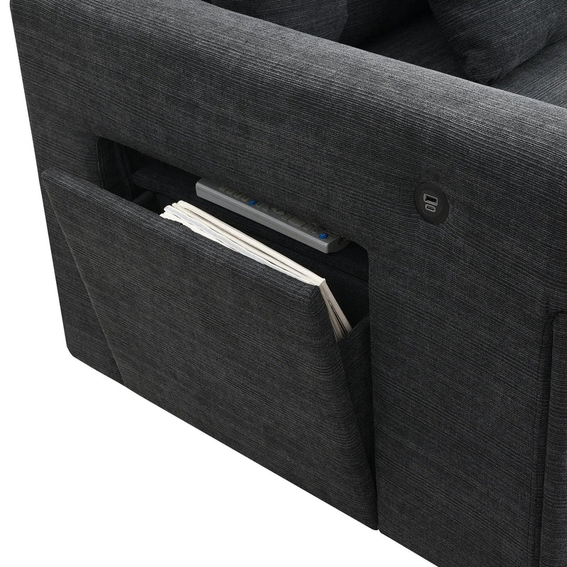 U Shaped Sectional Sofa 6 Seat Couch Set With Oversized Ottoman, Hidden Armrest Storage And Cup Holders USB Charging Ports Wide Seat Sofa by HouseOfZazla