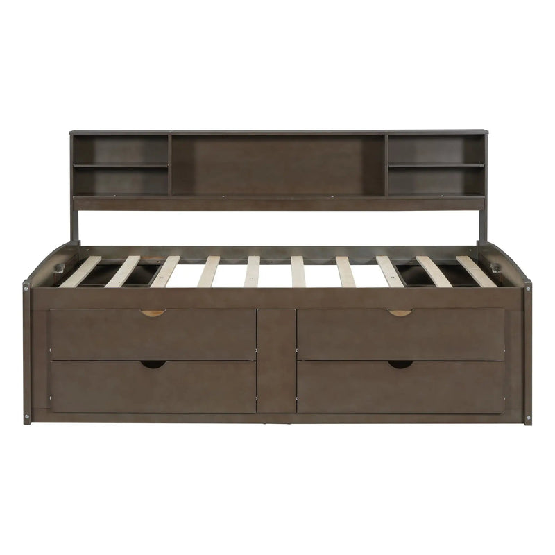 Daybed With 2 Bedside Cabinets, Upper Shelves And 4 Drawers by HouseOfZazla
