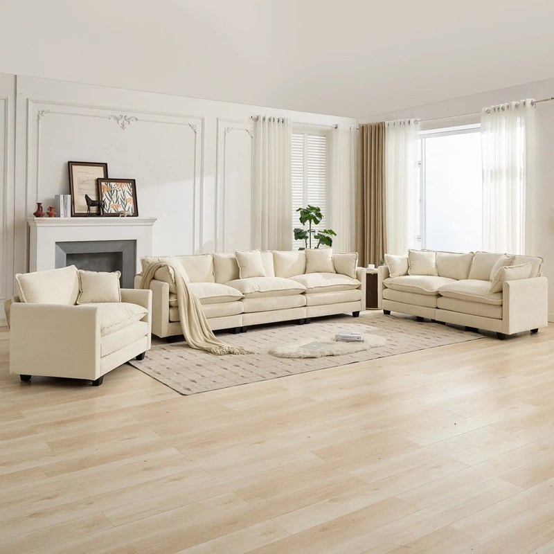 Cloud 4 Seats Sofa (Ottoman is not included) with Chenille Fabric in Beige by BLAKHOM