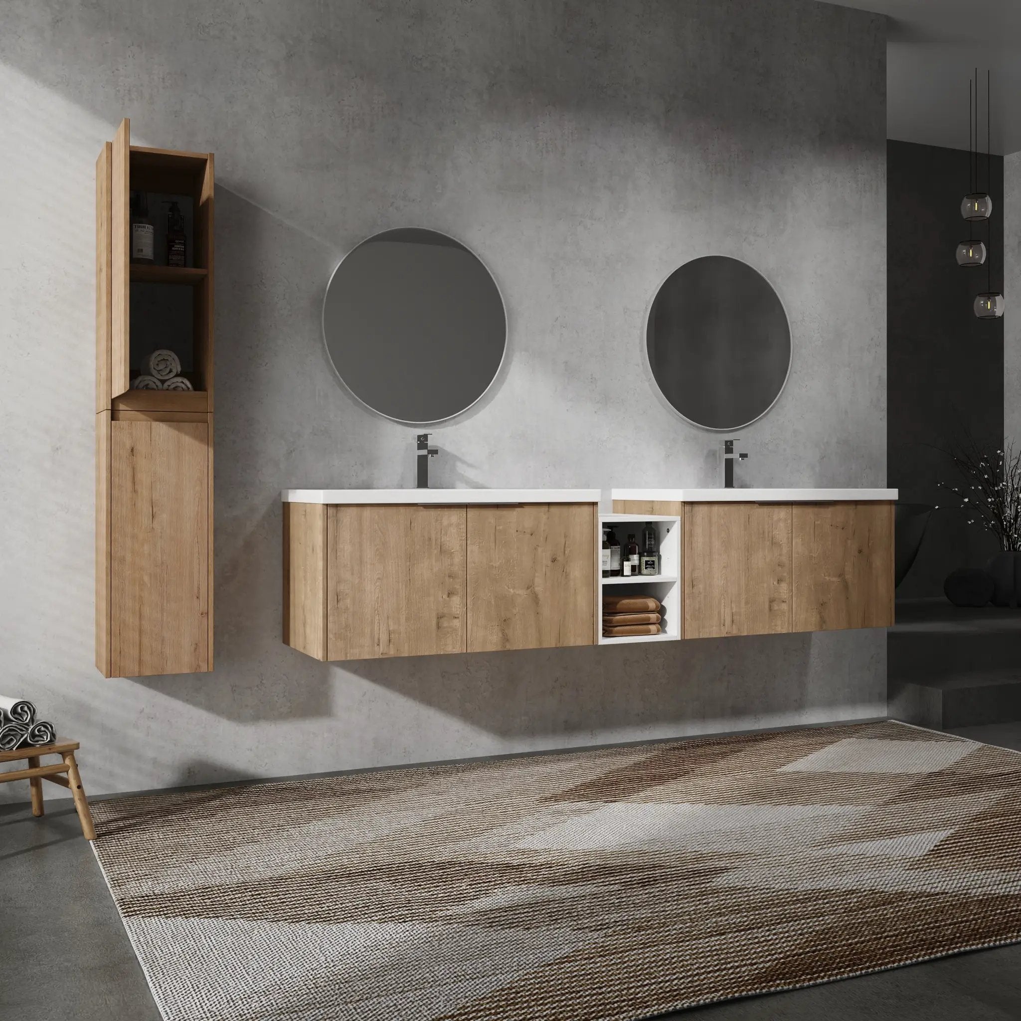 84" Wall-Mounted Bathroom Vanity With Sink and Side Cabinet by HouseOfZazla